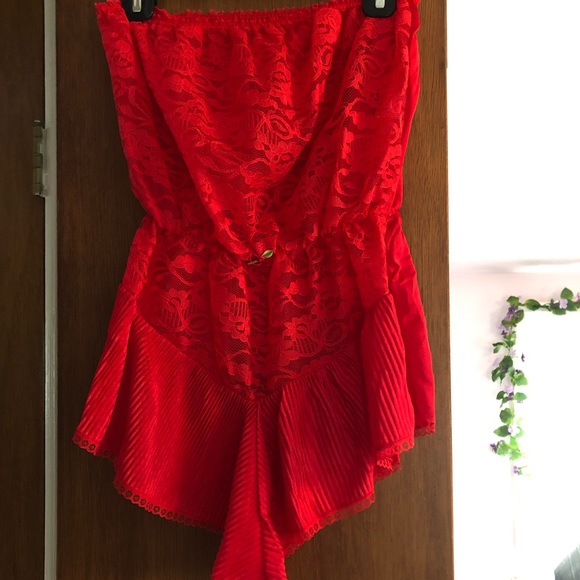 Red Lacy Strapless Teddy - Picture 1 of 2